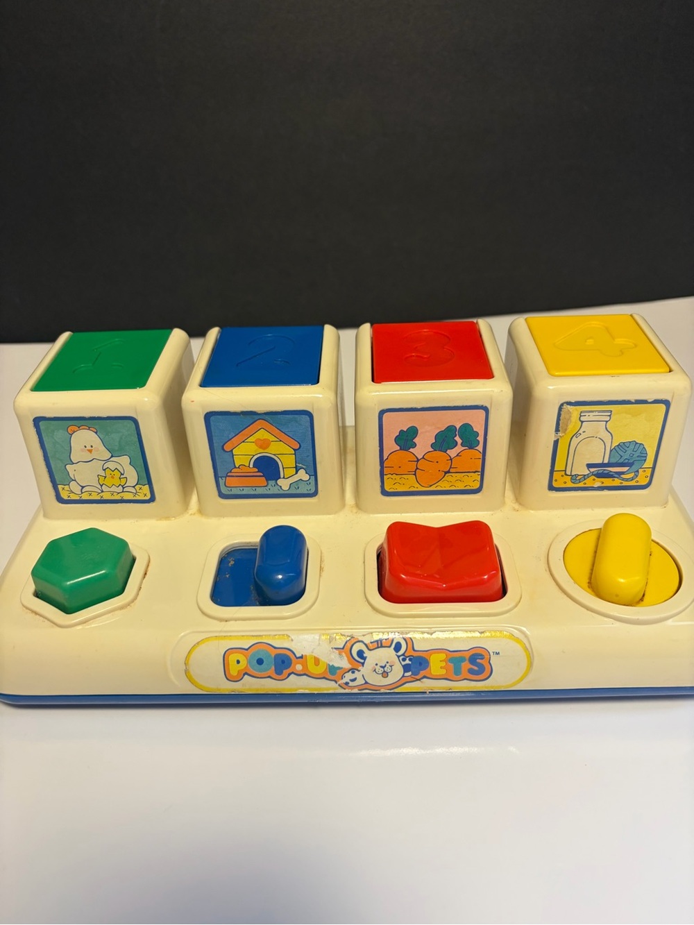 SHELCORE VINTAGE 1984 POP-UP PETS BABY TOY Chicken Cat Dog Rabbit